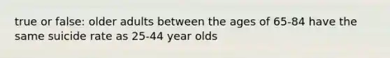 true or false: older adults between the ages of 65-84 have the same suicide rate as 25-44 year olds