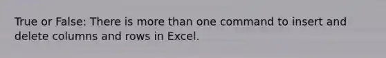 True or False: There is more than one command to insert and delete columns and rows in Excel.