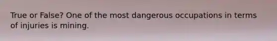 True or False? One of the most dangerous occupations in terms of injuries is mining.