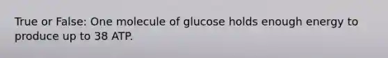 True or False: One molecule of glucose holds enough energy to produce up to 38 ATP.