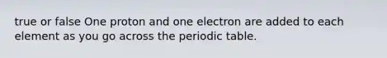 true or false One proton and one electron are added to each element as you go across the periodic table.