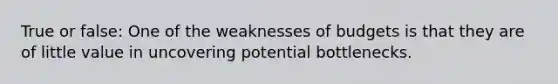 True or false: One of the weaknesses of budgets is that they are of little value in uncovering potential bottlenecks.