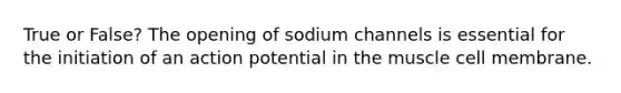 True or False? The opening of sodium channels is essential for the initiation of an action potential in the muscle cell membrane.