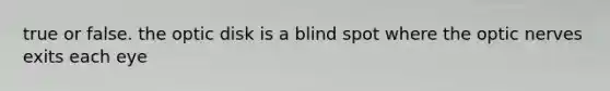 true or false. the optic disk is a blind spot where the optic nerves exits each eye