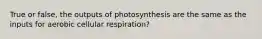 True or false, the outputs of photosynthesis are the same as the inputs for aerobic cellular respiration?