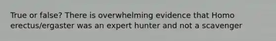 True or false? There is overwhelming evidence that Homo erectus/ergaster was an expert hunter and not a scavenger