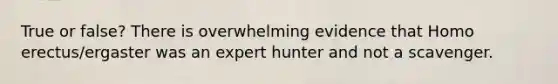 True or false? There is overwhelming evidence that Homo erectus/ergaster was an expert hunter and not a scavenger.