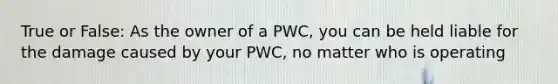 True or False: As the owner of a PWC, you can be held liable for the damage caused by your PWC, no matter who is operating