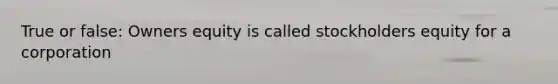 True or false: Owners equity is called stockholders equity for a corporation