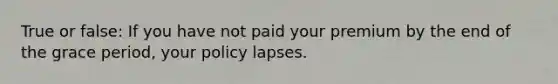 True or false: If you have not paid your premium by the end of the grace period, your policy lapses.