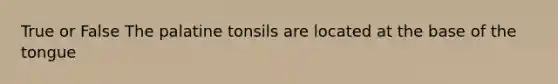 True or False The palatine tonsils are located at the base of the tongue