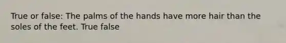 True or false: The palms of the hands have more hair than the soles of the feet. True false