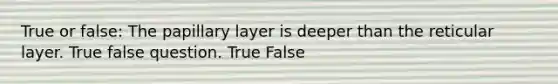 True or false: The papillary layer is deeper than the reticular layer. True false question. True False