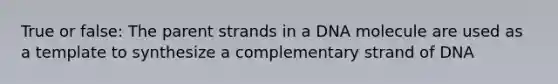 True or false: The parent strands in a DNA molecule are used as a template to synthesize a complementary strand of DNA