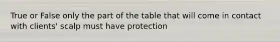 True or False only the part of the table that will come in contact with clients' scalp must have protection