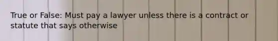 True or False: Must pay a lawyer unless there is a contract or statute that says otherwise