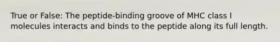 True or False: The peptide-binding groove of MHC class I molecules interacts and binds to the peptide along its full length.