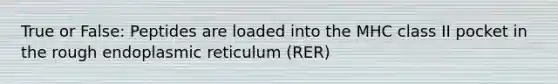 True or False: Peptides are loaded into the MHC class II pocket in the rough endoplasmic reticulum (RER)