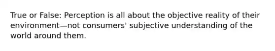 True or False: Perception is all about the objective reality of their environment—not consumers' subjective understanding of the world around them.