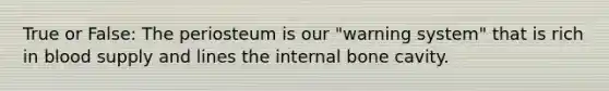 True or False: The periosteum is our "warning system" that is rich in blood supply and lines the internal bone cavity.