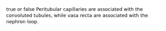 true or false Peritubular capillaries are associated with the convoluted tubules, while vasa recta are associated with the nephron loop.