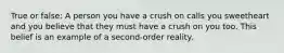 True or false: A person you have a crush on calls you sweetheart and you believe that they must have a crush on you too. This belief is an example of a second-order reality.
