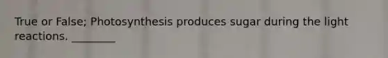 True or False; Photosynthesis produces sugar during the light reactions. ________