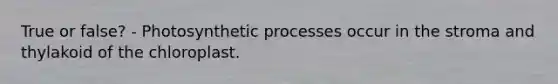 True or false? - Photosynthetic processes occur in the stroma and thylakoid of the chloroplast.