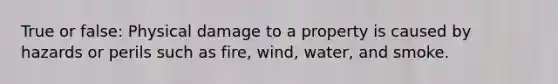 True or false: Physical damage to a property is caused by hazards or perils such as fire, wind, water, and smoke.