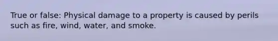 True or false: Physical damage to a property is caused by perils such as fire, wind, water, and smoke.