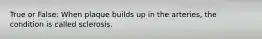 True or False: When plaque builds up in the arteries, the condition is called sclerosis.