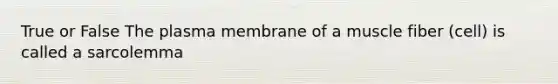 True or False The plasma membrane of a muscle fiber (cell) is called a sarcolemma