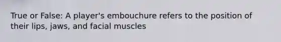 True or False: A player's embouchure refers to the position of their lips, jaws, and facial muscles