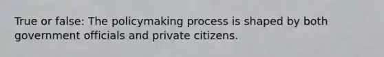 True or false: The policymaking process is shaped by both government officials and private citizens.