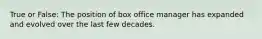 True or False: The position of box office manager has expanded and evolved over the last few decades.