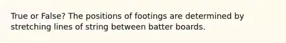 True or False? The positions of footings are determined by stretching lines of string between batter boards.