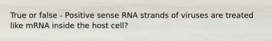 True or false - Positive sense RNA strands of viruses are treated like mRNA inside the host cell?