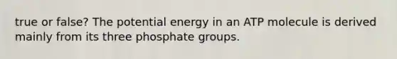 true or false? The potential energy in an ATP molecule is derived mainly from its three phosphate groups.