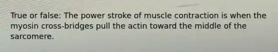 True or false: The power stroke of muscle contraction is when the myosin cross-bridges pull the actin toward the middle of the sarcomere.