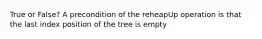 True or False? A precondition of the reheapUp operation is that the last index position of the tree is empty