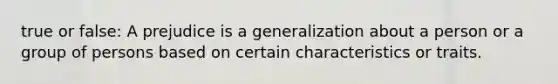 true or false: A prejudice is a generalization about a person or a group of persons based on certain characteristics or traits.