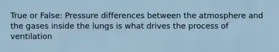 True or False: Pressure differences between the atmosphere and the gases inside the lungs is what drives the process of ventilation