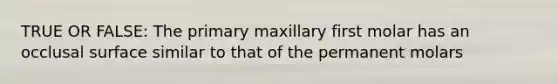 TRUE OR FALSE: The primary maxillary first molar has an occlusal surface similar to that of the permanent molars