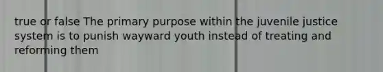 true or false The primary purpose within the juvenile justice system is to punish wayward youth instead of treating and reforming them