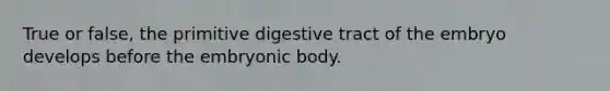 True or false, the primitive digestive tract of the embryo develops before the embryonic body.