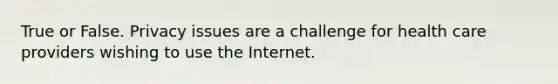 True or False. Privacy issues are a challenge for health care providers wishing to use the Internet.