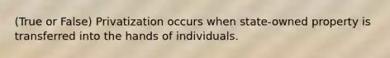 (True or False) Privatization occurs when state-owned property is transferred into the hands of individuals.