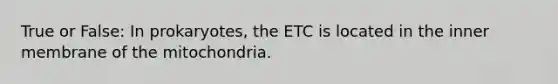 True or False: In prokaryotes, the ETC is located in the inner membrane of the mitochondria.