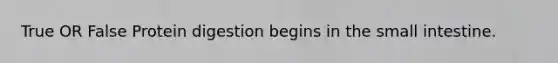 True OR False Protein digestion begins in the small intestine.