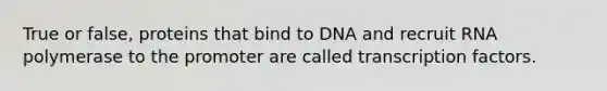 True or false, proteins that bind to DNA and recruit RNA polymerase to the promoter are called transcription factors.